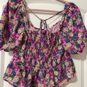 ASTR  Floral Bustier Puff sleeve Peplum Top